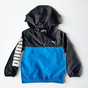 PUMA NWOT Toddler Windbreaker Quarter-Zip Jacket, Size 2T, Black & Blue